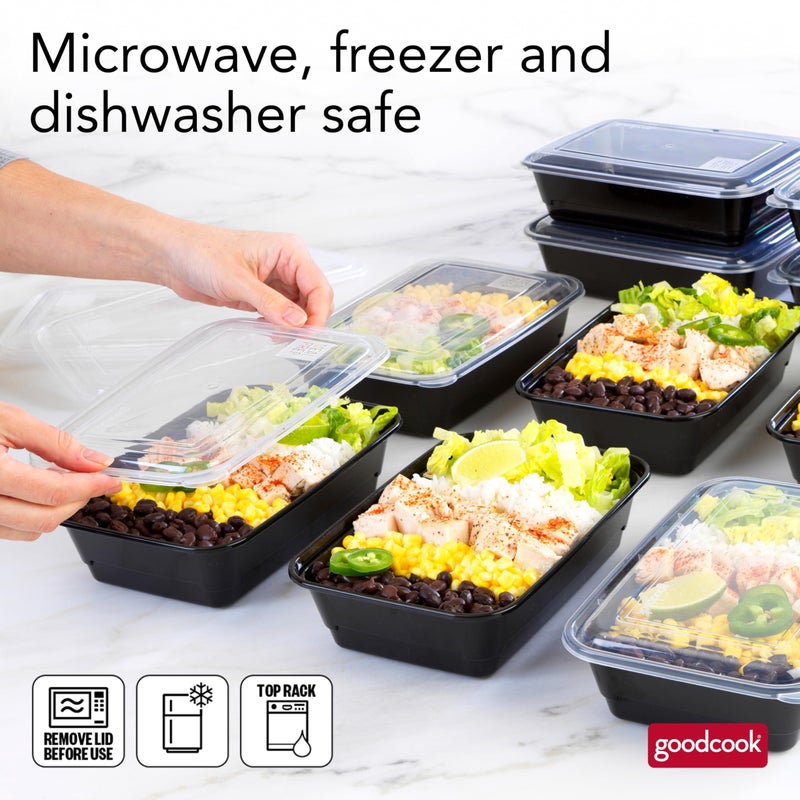 GoodCook Meal Prep Containers, Single Compartment 10-Pack, BPA-Free Reusable Food Storage, Black, Microwave & Freezer Safe, Stackable Meal Prep Containers for Lunches and Snacks - Image 3